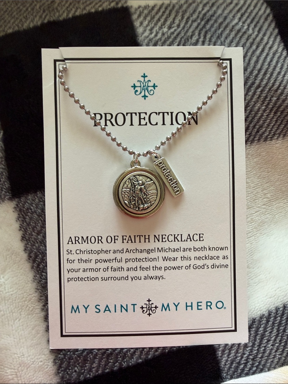 Protection 'Armor of Faith' Silver Pendant Necklace St Christopher/Arch Michael